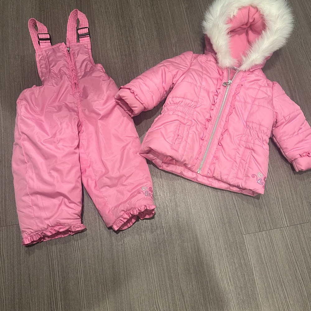 Pink Snowsuit with Faux Fur Hood